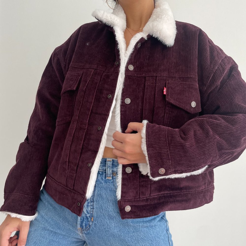 Levi's Sherpa-Lined Corduroy Jacket in Deep Burgundy